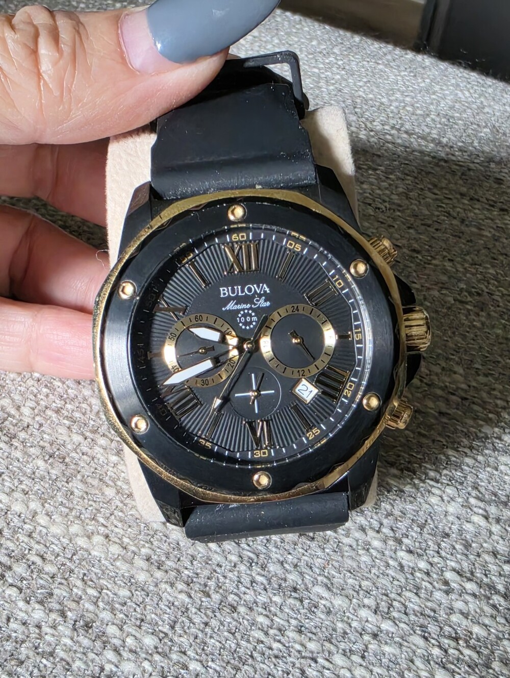 Bulova Black and Gold Chronograph Marine Star Watch
